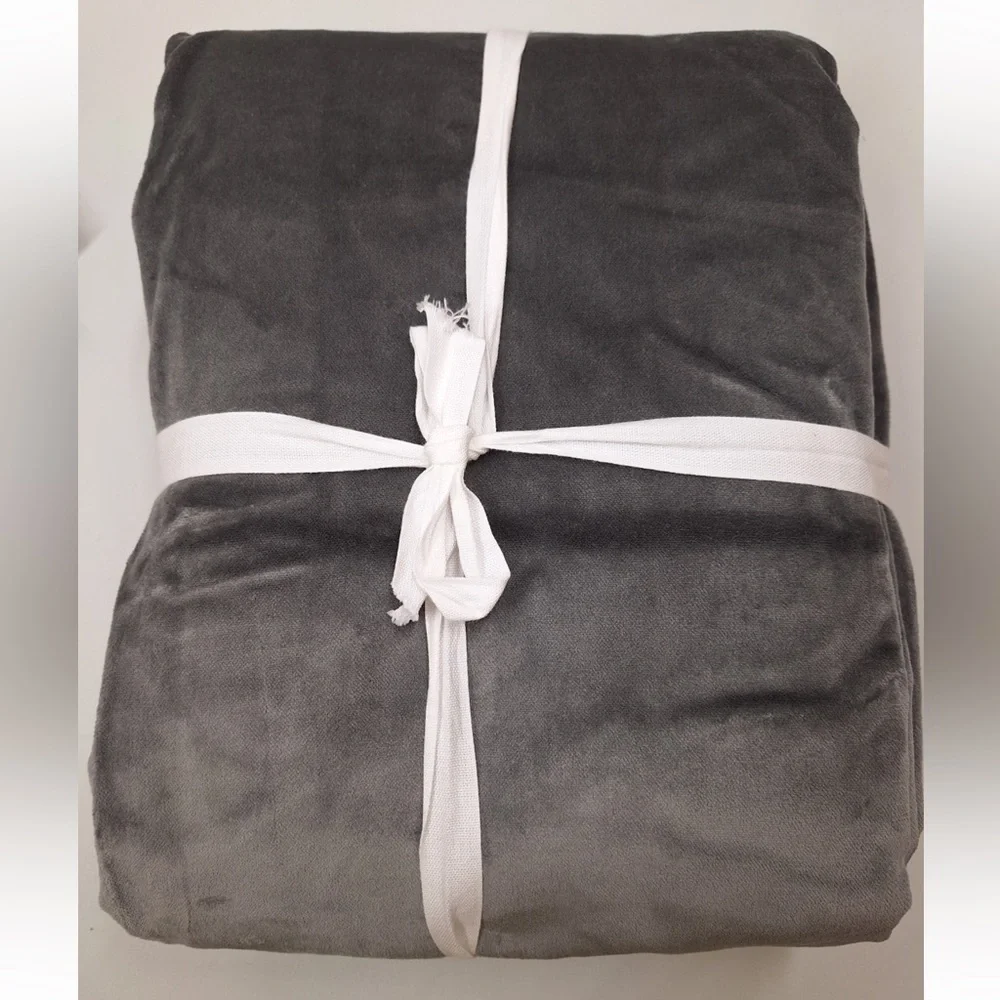 NWOT QUINCE 48x96 Cotton Velvet Curtain Slate Grey 0654